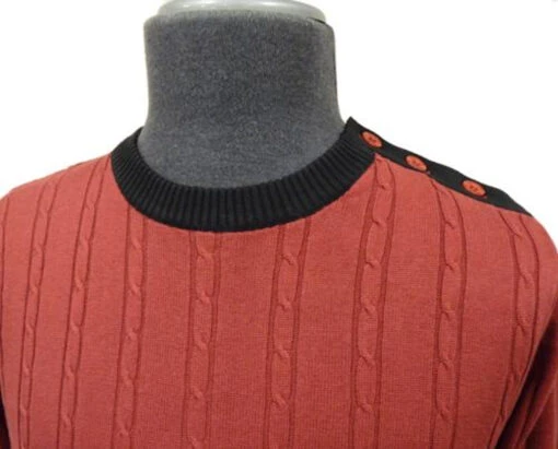 BECKETT Madcap Retro Mod Mens Cable Knit Jumper M