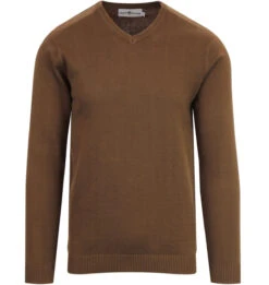 Redford 60s Mod V-Neck Jumper BISON -Fashionable Men's Clothing Store Madcap england redford v neck jumper bison brown1 65117.1661266132