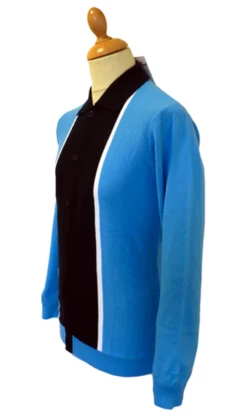 'Marriott' - Madcap Mens Retro Mod Polo Cardigan B -Fashionable Men's Clothing Store Marriott Polo Blue4 66587.1666957392