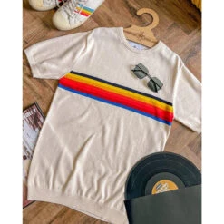 Britpop Rainbow Stripe Knit Tee (B) -Fashionable Men's Clothing Store britpop top ecru 65028.1661262475