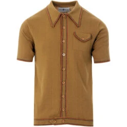 Crawdaddy Mod Micro Dash Knit Polo -Fashionable Men's Clothing Store crawdaddy caramel 01 34316.1661272891