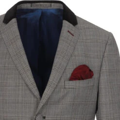Mod Pow Check Velvet Collar Blazer -Fashionable Men's Clothing Store madacap pow suit blazer grey detail1 53621.1661264679