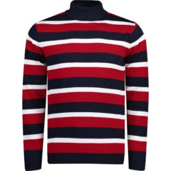 Ashcroft MADCAP Retro 60s Roll Neck Jumper In Red -Fashionable Men's Clothing Store madcap ashcroft roll neck red front 06508.1661259911