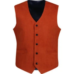 Manero Retro 70s Cord Waistcoat (R) -Fashionable Men's Clothing Store madcap cord waistcoat rust front 85780.1661260452 1