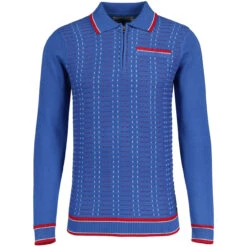 Coltrane Mod Jacquard Knit Polo B -Fashionable Men's Clothing Store madcap england coltrane jacqaurd polo federal blue 3 60019.1683192619