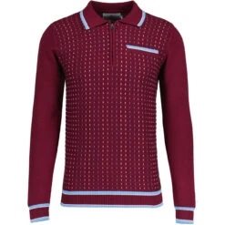 Coltrane Mod Jacquard Knit Polo B -Fashionable Men's Clothing Store madcap england coltrane jacqaurd polo zinfandel 3 65767.1683192081