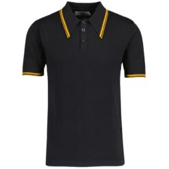 Empire Mod Big Collar Popcorn Waffle Polo In Black/Buckthorn -Fashionable Men's Clothing Store madcap england empire popcorn waffle polo black buckthorne mc1051 21 83305.1695997623