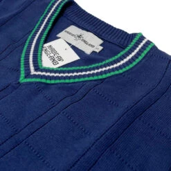 Fellini Pointelle Knit Tipped V-neck Jumper In Navy -Fashionable Men's Clothing Store madcap england fellini tipped v neck jumper navy mc1050 4 40272.1695997607