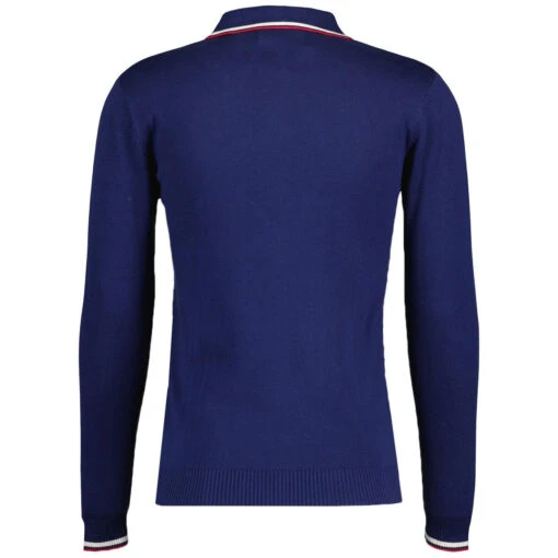 Apollo Mod Grid Check Big Collar Zip Polo Cardigan In Navy