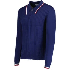 Apollo Mod Grid Check Big Collar Zip Polo Cardigan Snow White -Fashionable Men's Clothing Store madcap england grid knit ring zip polo cardigan navy mc1069 21 24189.1693991794 1