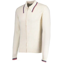 Apollo Mod Grid Check Big Collar Zip Polo Cardigan Snow White -Fashionable Men's Clothing Store madcap england grid knit ring zip polo cardigan snow white mc1069 21 48982.1693991774 1