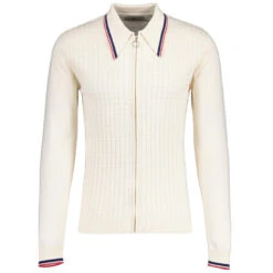 Apollo Mod Grid Check Big Collar Zip Polo Cardigan Snow White -Fashionable Men's Clothing Store madcap england grid knit ring zip polo cardigan snow white mc1069 3 09681.1693991769 1