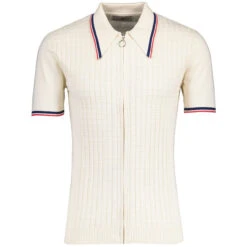 Cannon Mod Grid Check Big Collar Ring Zip Knitted Polo Navy