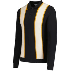 Junot Mod Waffle Stripe Knit Polo B -Fashionable Men's Clothing Store madcap england junot stripe panel popcorn waffle knit polo black 2 97670.1692021002