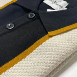 Junot Mod Waffle Stripe Knit Polo B -Fashionable Men's Clothing Store madcap england junot stripe panel popcorn waffle knit polo black 4 85893.1692021001