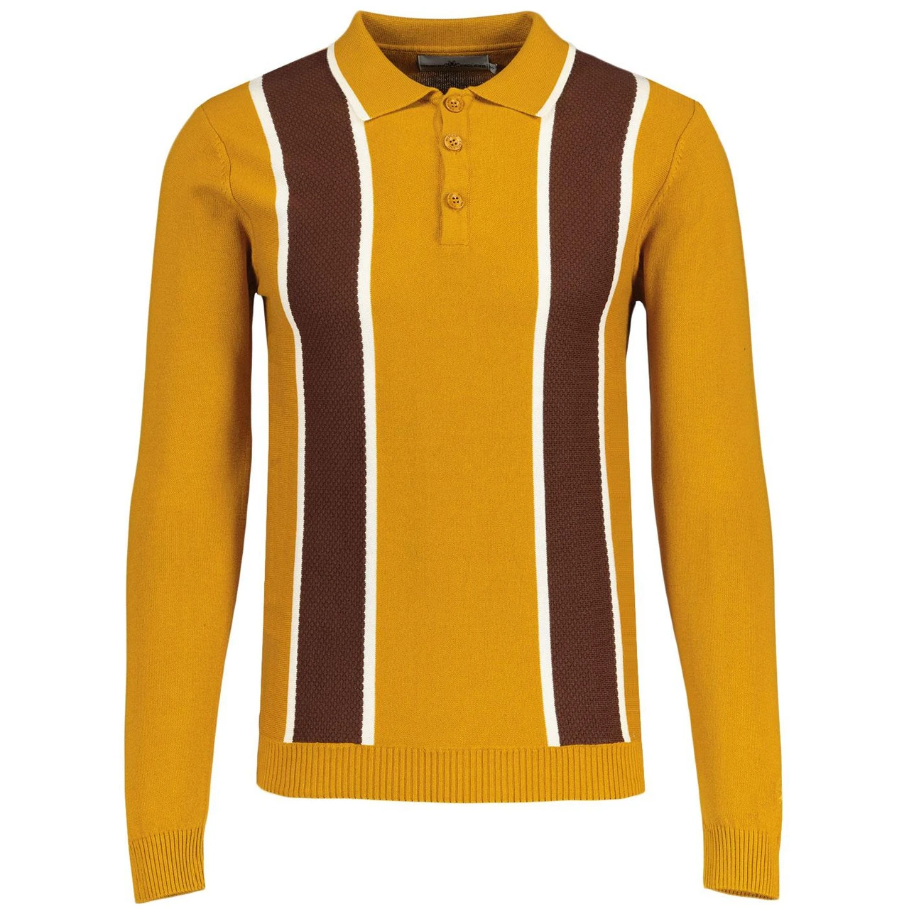 Junot Mod Waffle Stripe Panel Knit Polo Buckthorne 3 Junot Mod Waffle Stripe Panel Knit Polo Buckthorne - Image 3