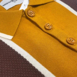 Junot Mod Waffle Stripe Panel Knit Polo Buckthorne 10 Junot Mod Waffle Stripe Panel Knit Polo Buckthorne -Fashionable Men's Clothing Store madcap england junot textured stripe knitted polo top buckthorne 4 23561.1697534833