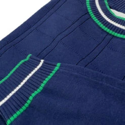 Moore Mod Pointelle Knit Tipped Mock Turtleneck Jumper In Navy -Fashionable Men's Clothing Store madcap england mc1049 moore navy close up 11 06115.1693991739