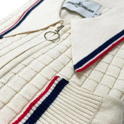 Apollo Mod Grid Check Big Collar Zip Polo Cardigan Snow White -Fashionable Men's Clothing Store madcap england mc1069 apollo snow white polo 11 41242.1693991773 1