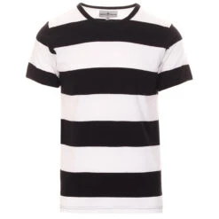 Milne Retro Mod Block Stripe Tee -Fashionable Men's Clothing Store madcap england milne block stripe te black white 2 52840.1661269977