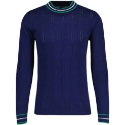 Moore Mod Pointelle Knit Tipped Mock Turtleneck Jumper In Zinfandel -Fashionable Men's Clothing Store madcap england moore ls jumper navy mc1049 3 72736.1693991737 1