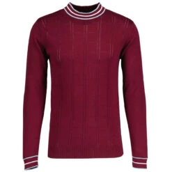 Moore Mod Pointelle Knit Tipped Mock Turtleneck Jumper In Zinfandel -Fashionable Men's Clothing Store madcap england moore tipped pointelle knit tee zinfandel mc1049 3 56053.1695997394