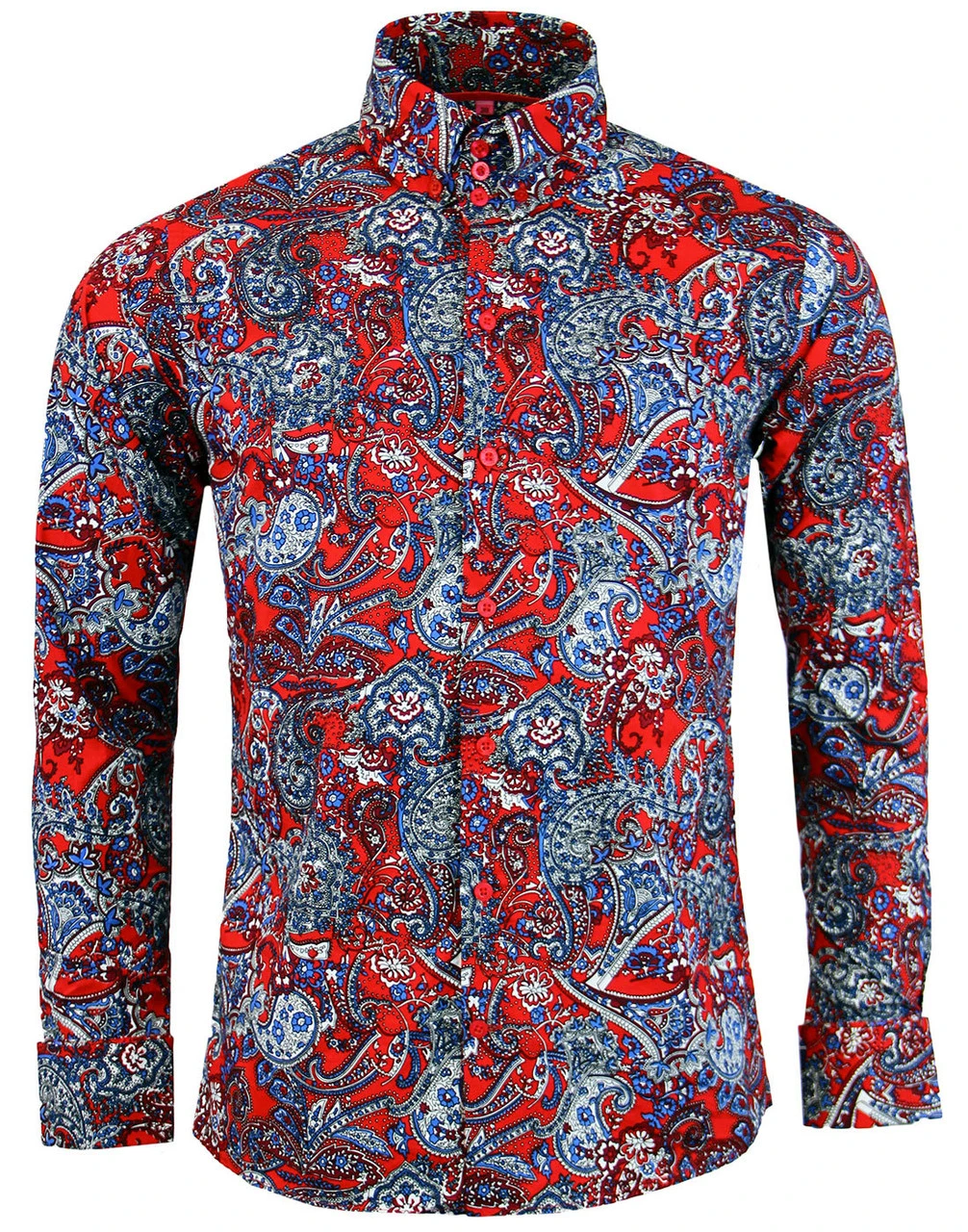 Sunset Paisley 1960s Mod Shirt RED 4 Sunset Paisley 1960s Mod Shirt RED - Image 4