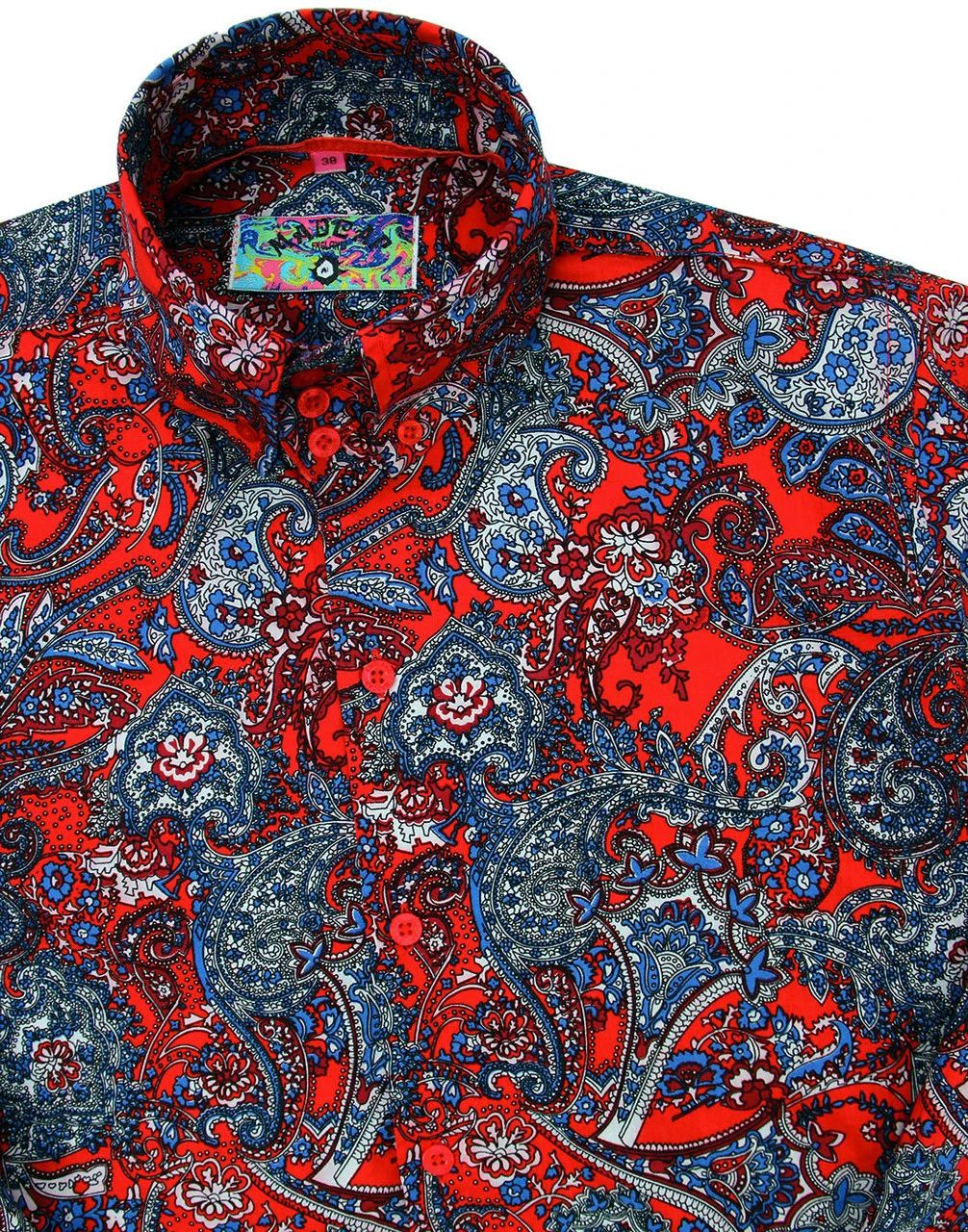 Sunset Paisley 1960s Mod Shirt RED 3 Sunset Paisley 1960s Mod Shirt RED - Image 3
