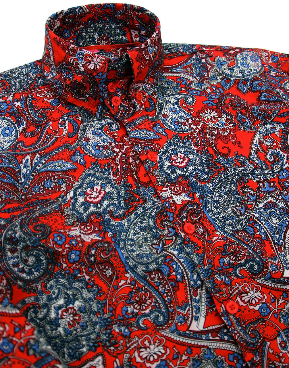 Sunset Paisley 1960s Mod Shirt RED 1 Sunset Paisley 1960s Mod Shirt RED