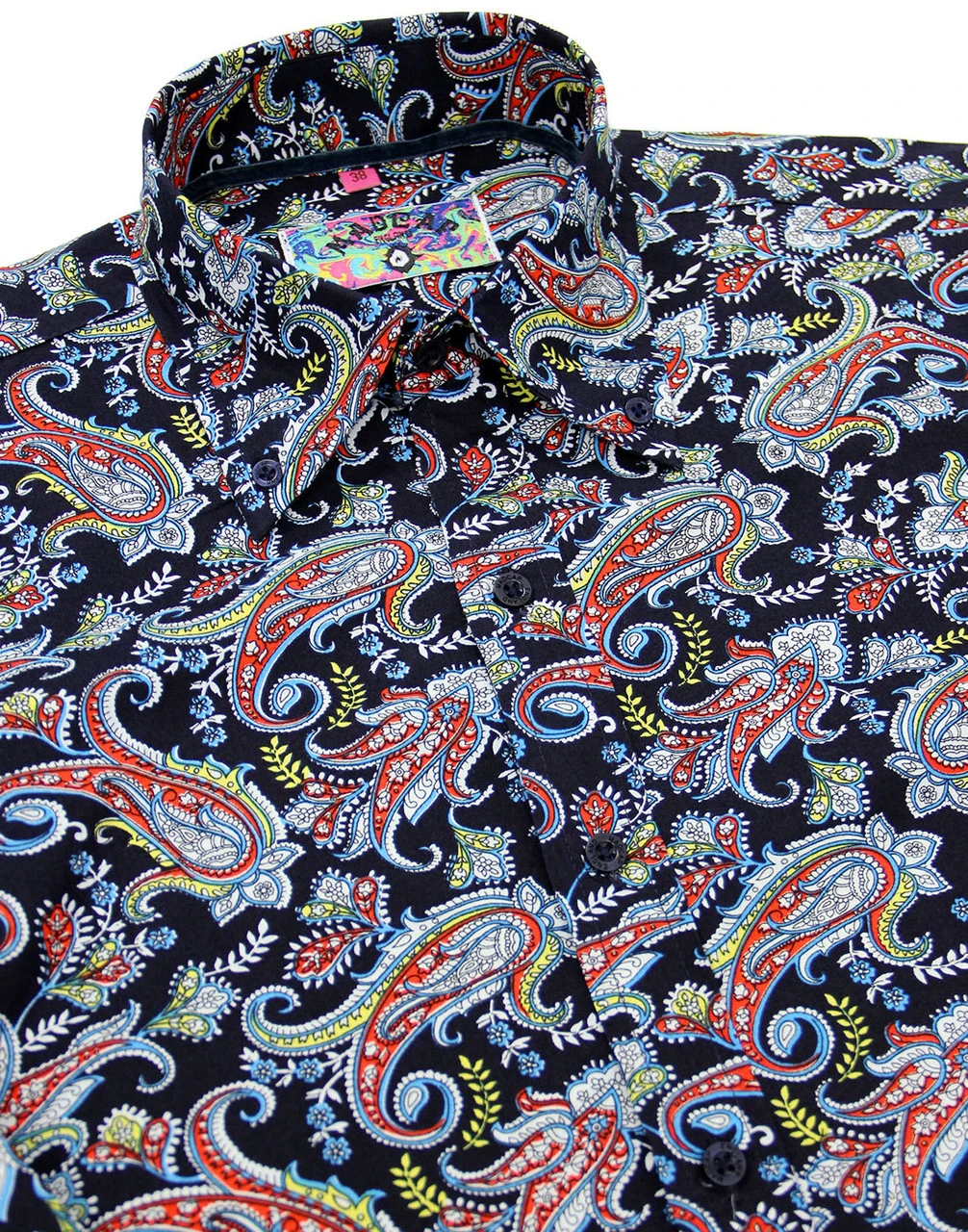Tabla Paisley 1960s Mod Shirt NAVY 2 Tabla Paisley 1960s Mod Shirt NAVY - Image 2
