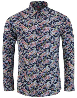 Tabla Paisley 1960s Mod Shirt NAVY 5 Tabla Paisley 1960s Mod Shirt NAVY -Fashionable Men's Clothing Store madcap england tabla paisley shirt navy 3 64697.1661270566