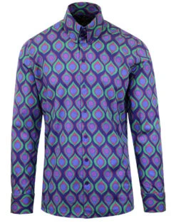 Teardrop Peacock Retro Op Art Shirt -Fashionable Men's Clothing Store madcap england teardrop print shirt 4 01634.1661268683