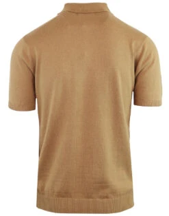 Victor 60s Mod Stripe Zip Polo TAN -Fashionable Men's Clothing Store madcap england victor stripe polo cardigan 2 66194.1661267922