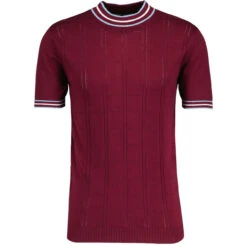 Wilson Pointelle Knit Mod Mock Turtleneck Tipped Tee In Zinfandel -Fashionable Men's Clothing Store madcap england wilson tipped pointelle knit tee zinfandel 2 35301.1695997343