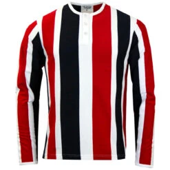 Winston L/S Mod Stripe Grandad Top -Fashionable Men's Clothing Store madcap england winston ls stripe grandad tee red 1 91683.1679657036
