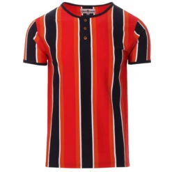 Winstono Mod Stripe Grandad Tee (P) -Fashionable Men's Clothing Store madcap england winstono stripe henley neck tee poppy 1 17524.1661262061