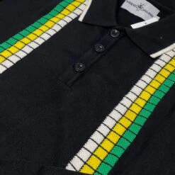 Zodiac Mod Textured Raised Stripe Knitted Polo Shirt Black -Fashionable Men's Clothing Store madcap england zodiac waffle square stripe polo black 5 15548.1695997598