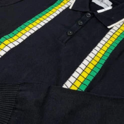 Zodiac Mod Textured Raised Stripe Knitted Polo Shirt Black -Fashionable Men's Clothing Store madcap england zodiac waffle square stripe polo black 61 41473.1695997596