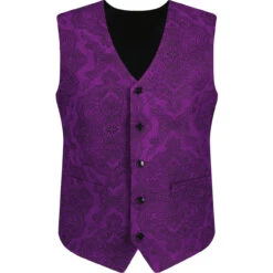 Paisley Manero 70s Cord Waistcoat P -Fashionable Men's Clothing Store madcap paisley cord waistcoat purple front 12248.1664290842
