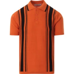 Aftermath 60s Mod Stripe Knit Polo -Fashionable Men's Clothing Store madcapeng aftermath polo rust front1 31782.1661264310