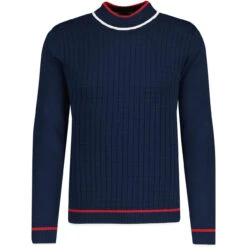 Kingly Grid Jacquard Turtleneck NB 5 Kingly Grid Jacquard Turtleneck NB -Fashionable Men's Clothing Store madcapeng jaquard turtleneck jumper navy front 43437.1678188353 1