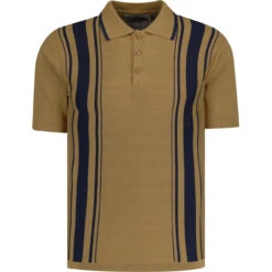 Aftermath Mod Stripe Knit Polo RUST -Fashionable Men's Clothing Store madcapeng mod striped polo leaf front 60684.1678463406 3