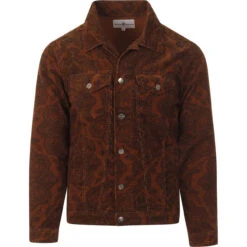Woburn Paisley Cord Trucker Jacket -Fashionable Men's Clothing Store madcapeng paisley cord trucker tan front 32279.1661264521