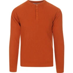 Caine Ribbed Grandad Top (Rust) 37 Caine Ribbed Grandad Top (Rust) -Fashionable Men's Clothing Store madcapeng ribbed long polo rust front 11023.1661264055