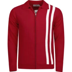 Speedway Mod Stripe Zip Cardigan R -Fashionable Men's Clothing Store madcapeng speedway cardigan red front 84287.1661274009 1