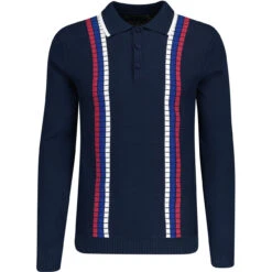 Zodiac Raised Stripe Knit Polo NAVY -Fashionable Men's Clothing Store madcapeng stripe ls polo tshirt peacoat front 99234.1678196390