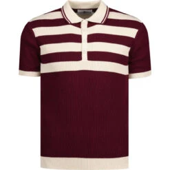 Terry Retro Mod Ribbed Stripe Polo (BB) -Fashionable Men's Clothing Store madcapeng terry rib stripes polo zinfandel front 34715.1661260294