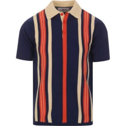 Farlowe Mod Stripe Knit Polo Top GO -Fashionable Men's Clothing Store madcapeng vertical stipes polo blue front 26083.1661263003 3