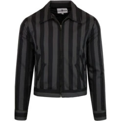 Jailbird Mod Stripe Collared Jacket -Fashionable Men's Clothing Store madcapeng zip jacket blackgrey fornt 82487.1661266067