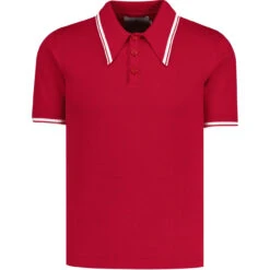 Empire Mod Big Collar Popcorn Waffle Polo In Black/Buckthorn -Fashionable Men's Clothing Store madcapengland empire polo red front 70770.1689696903 1